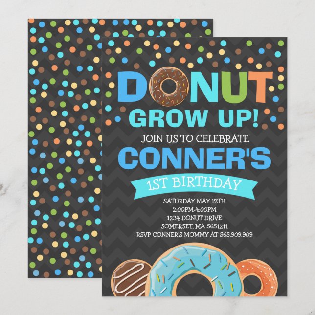 Donut Invitation Anniversaire Donut Grow Up Party (Devant / Derrière)