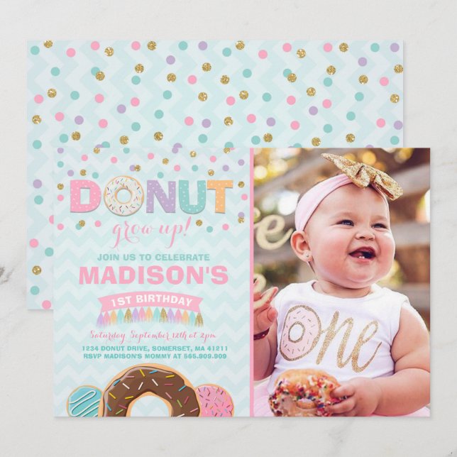Donut Invitation Anniversaire Donut Grow Up Party (Devant / Derrière)