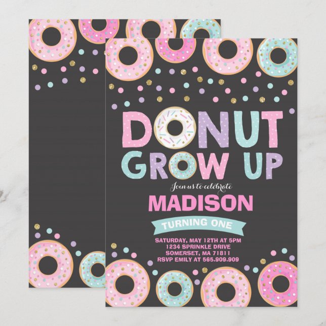 Donut Invitation Anniversaire Donut Grow Up Party (Devant / Derrière)