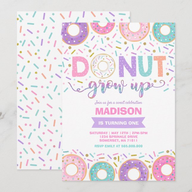Donut Invitation Anniversaire Donut Grow Up Party (Devant / Derrière)