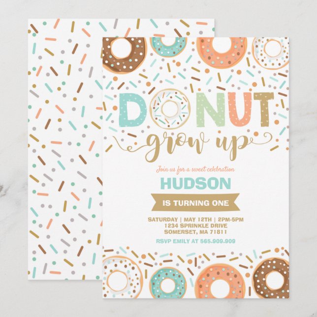 Donut Invitation Anniversaire Donut Grow Up Party (Devant / Derrière)