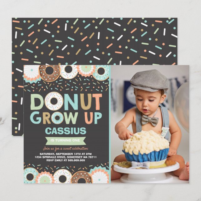 Donut Invitation Anniversaire Donut Grow Up Party (Devant / Derrière)