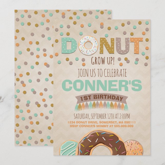 Donut Invitation Anniversaire Donut Grow Up Party (Devant / Derrière)