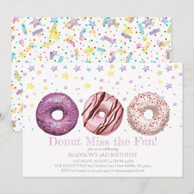 Donut Invitation Anniversaire Donut Grow Up Party (Devant / Derrière)