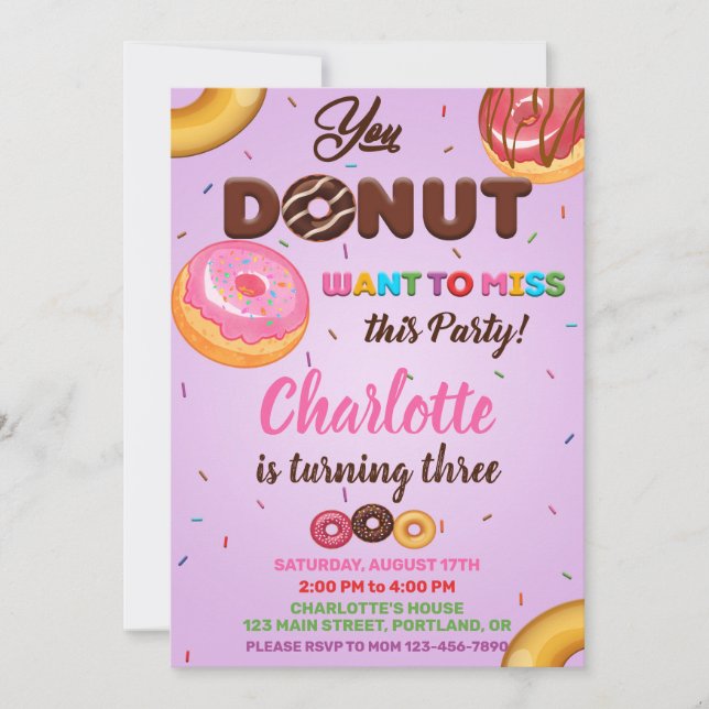 Donut invitation anniversaire Purple sprinkings Pa (Devant)