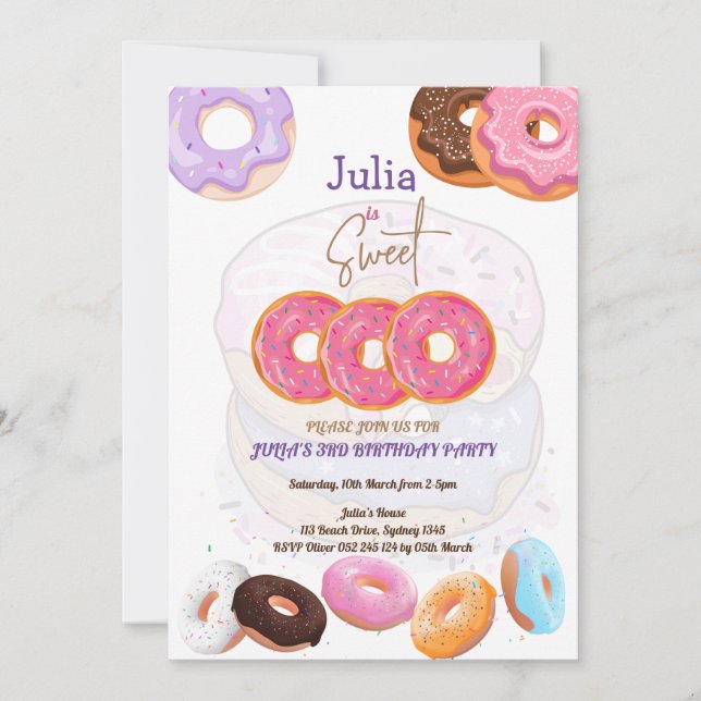 Donut invitation fille de 3e anniversaire (Devant)