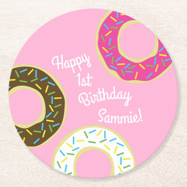 Donut Kids Geburtstagsparty Niedlich Runder Pappuntersetzer (Vorderseite)