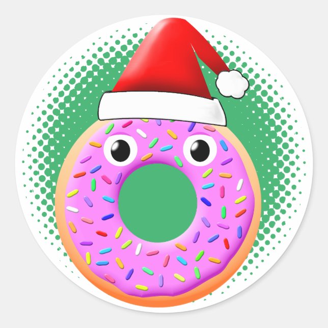 Donut mit Augen und Falten Santas Hut Zeichnend Runder Aufkleber (Vorderseite)