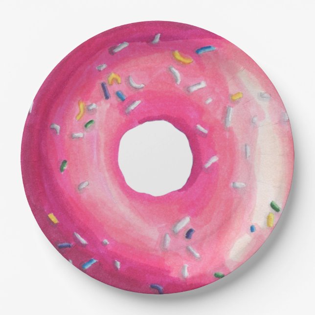 Donut mit rosa Zuckerguss und Sprinklen Pappteller (Vorderseite)