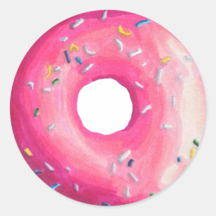 Donut mit rosa Zuckerguss und Sprinklen Runder Aufkleber