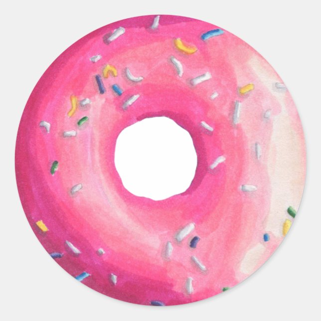 Donut mit rosa Zuckerguss und Sprinklen Runder Aufkleber (Vorderseite)