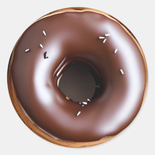 Donut mit Schokolade Zuckerguss und Weiße Sprinkle Runder Aufkleber