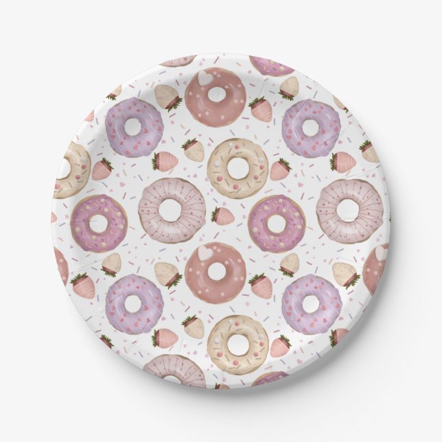 Donut mit Sprinklen farbenfroher Geburtstag Pappteller (Vorderseite)