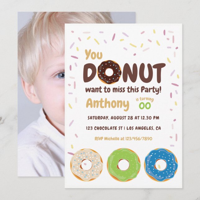 Donut Party Foto Einladung (Vorne/Hinten)