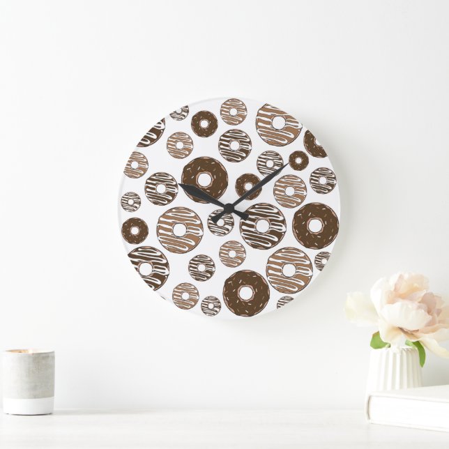 Donut Pattern, Chocolate Donuts, Karamel Donuts Große Wanduhr (Zuhause)