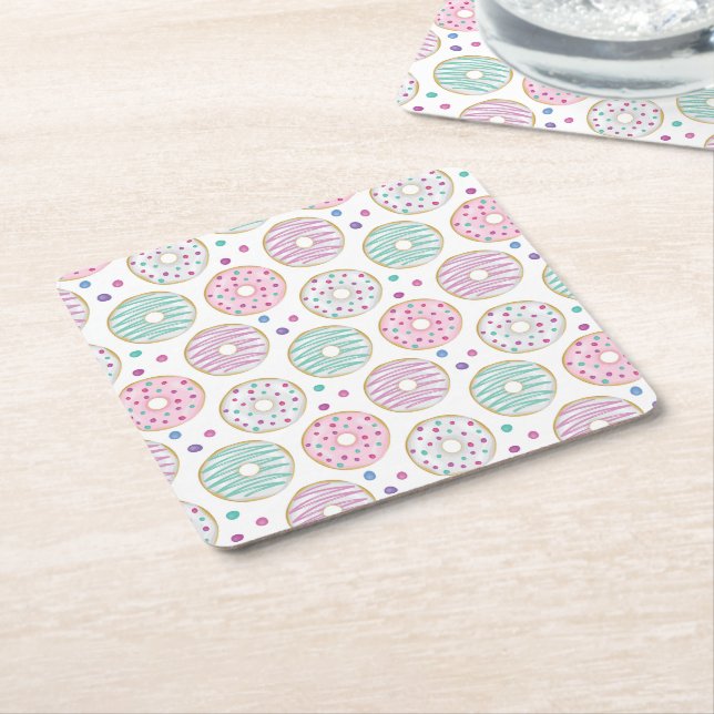 Donut Pattern Niedlich farbenfroh Rechteckiger Pappuntersetzer (angewinkelt)