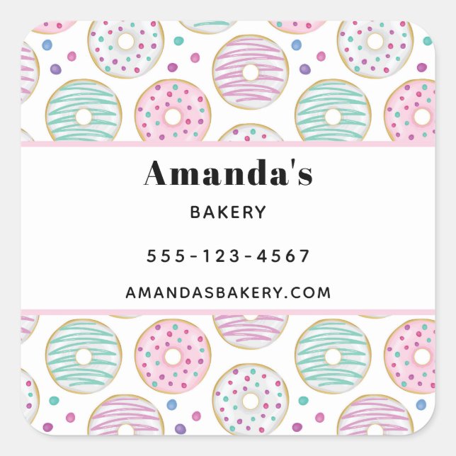 Donut Pattern Niedliche bunt Business Quadratischer Aufkleber (Vorderseite)