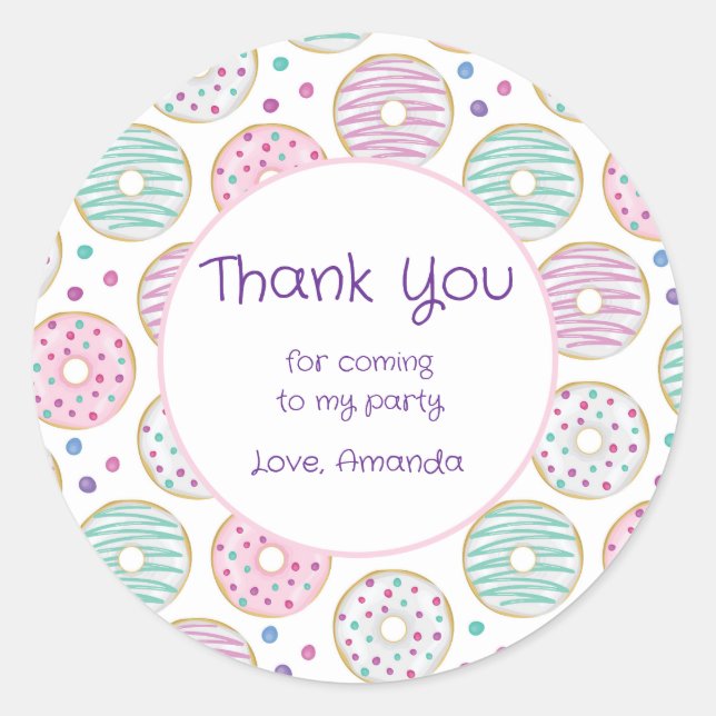 Donut Pattern Niedliches farbiges Party Vielen Dan Runder Aufkleber (Vorderseite)