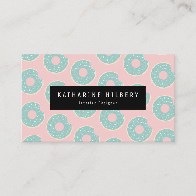 Donut Pattern Pink & Minze Green Business Card Visitenkarte (Vorderseite)