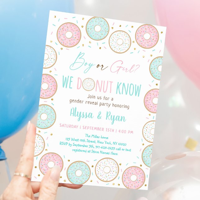 Donut Pink Blue Gender Reveal Einladung (Von Creator hochgeladen)