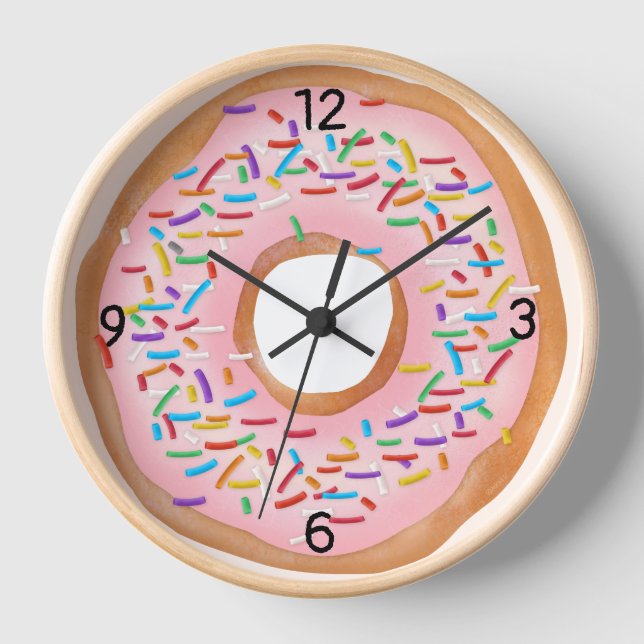 Donut Pink Zuckerguss Sprinkles Niedliches Essen | Uhr (Vorderseite)