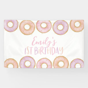 Donut rose 1er anniversaire bannière fond