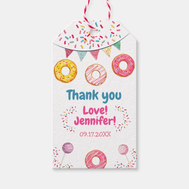 Donut rose Anniversaire Merci des étiquettes cadea (Devant)
