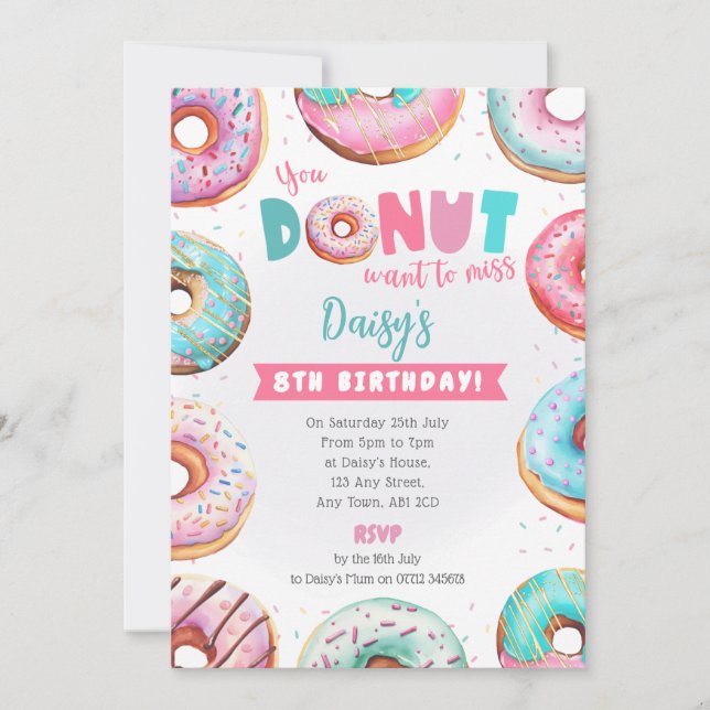 Donut Rose Invitation Anniversaire Vous Ne Voulez  (Devant)