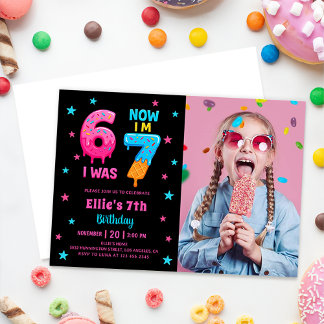 Donut Six Seven Mädchen Geburtstags-Foto-Einladung Einladung