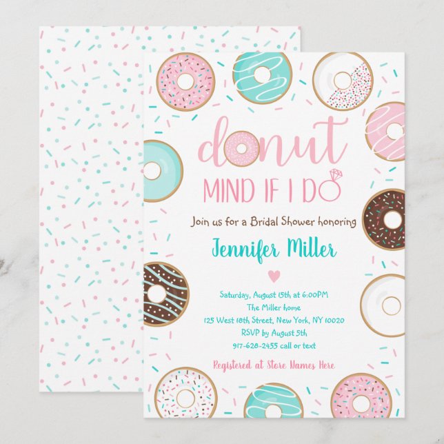 Donut Sprinkles Pink Blue Brautparty Brunch Einladung (Vorne/Hinten)