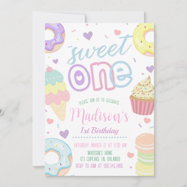 Donut Sweet 1er anniversaire Invitation (Devant)