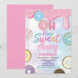 Donut Sweet Birthday Party Pink Pastel Girl Einladung