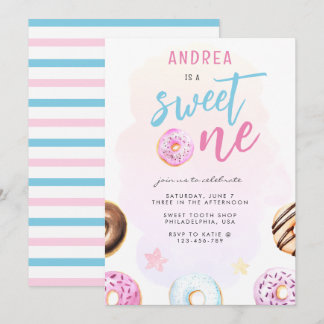 Donut Sweet One Pink and Blue Girl Erster Geburtst Einladung