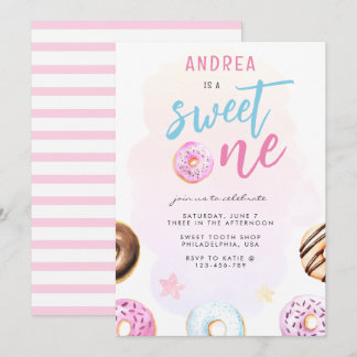 Donut Sweet One Pink and Blue Girl Erster Geburtst Einladung