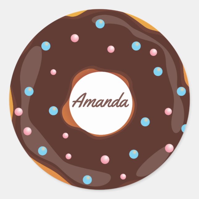 Donut themed Geburtstagsparty personalisiert Runder Aufkleber (Vorderseite)