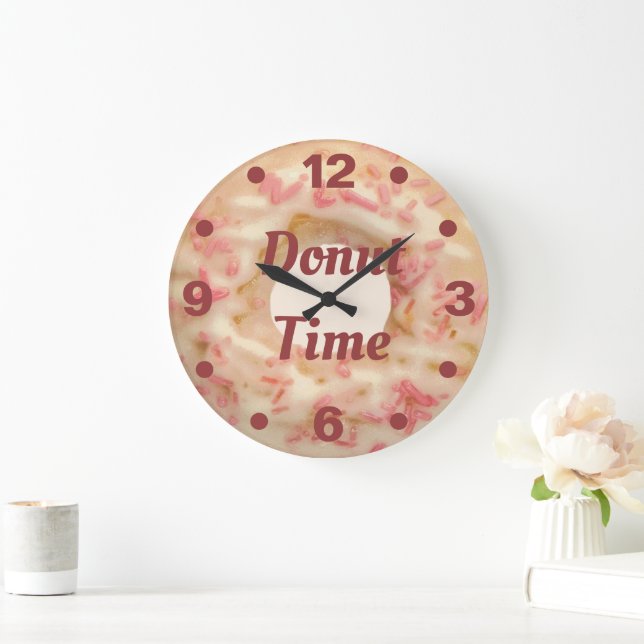Donut Time Mattiert mit rosa Sprinkles Spaß Küche Große Wanduhr (Zuhause)