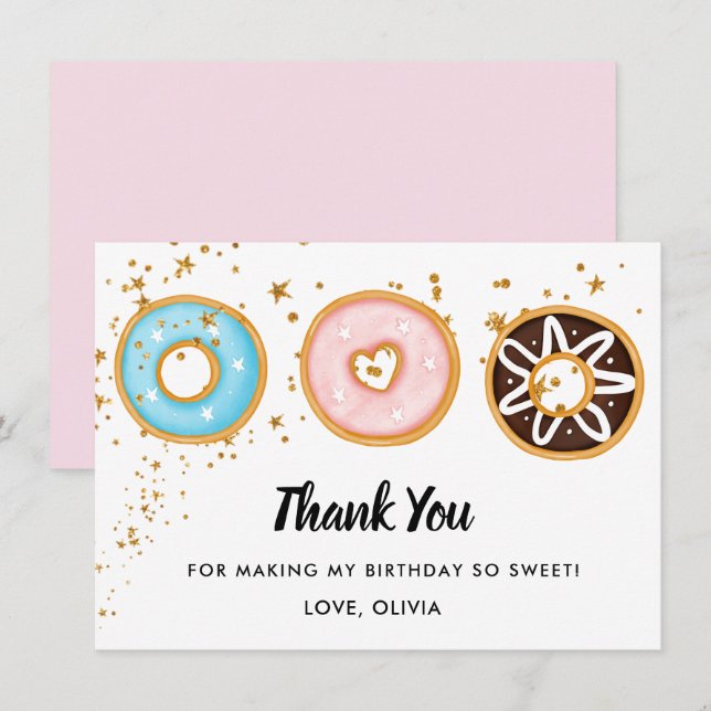 Donut Two Sweet 2nd Birthday Flat Carte de remerci (Devant / Derrière)