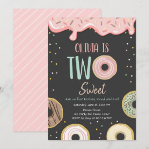 Donut Two Sweet Pink Doughnut Girl Birthday Party Einladung