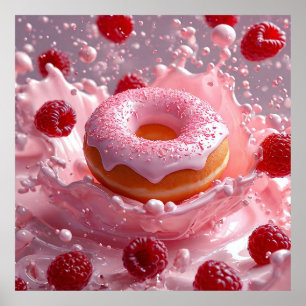 Donut und frische Himbeeren Poster