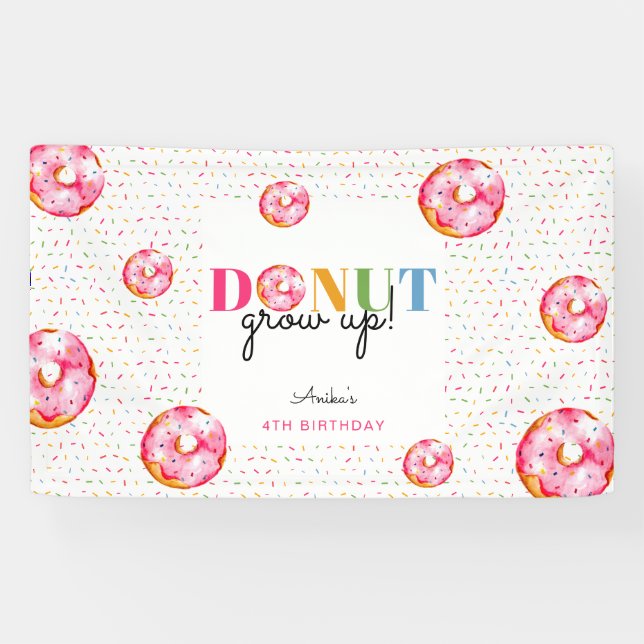Donut wachsen auf Birthday Wasserfarbe Regenbogens Banner (Horizontal)