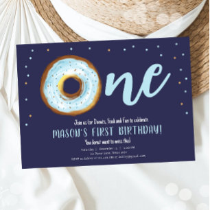 Donut Watercolor Sweet One Boy First Birthday Invi Einladung