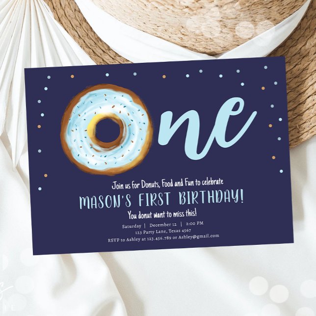 Donut Watercolor Sweet One Boy First Birthday Invi Einladung (Von Creator hochgeladen)