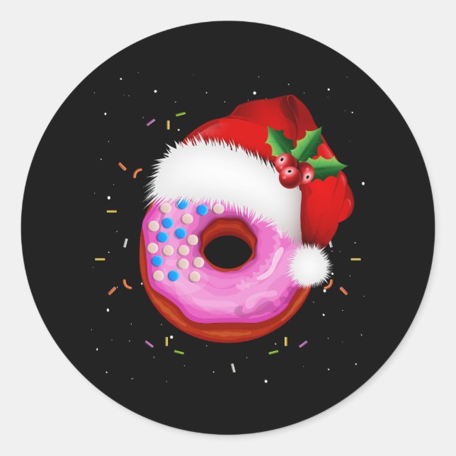 Donut Wear Weihnachtsmannmütze Frohe Weihnachtsfei Runder Aufkleber (Vorderseite)