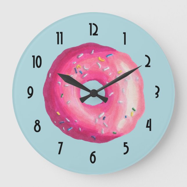 Donut With Pink Frosting And Sprinkles Große Wanduhr (Vorderseite)