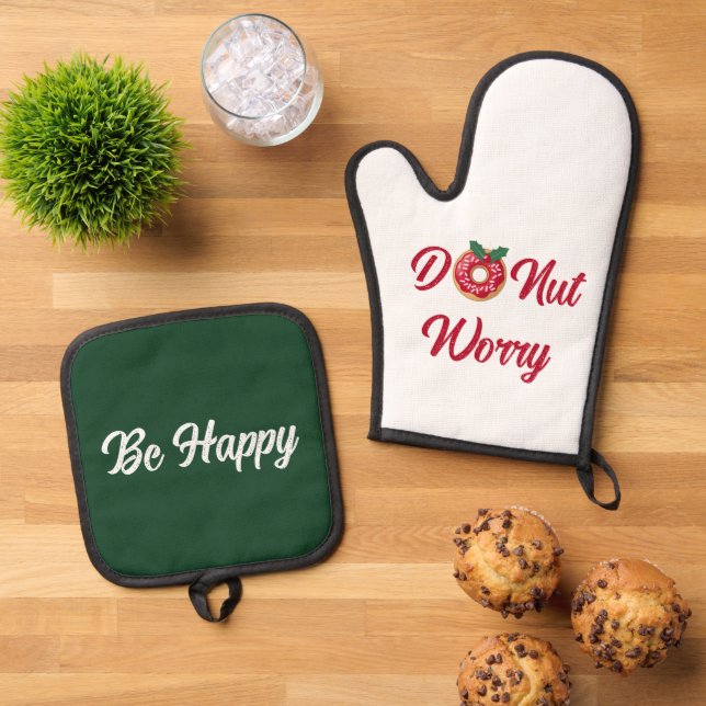 Donut Worry Niedlich Funny Weihnachtsgeschenk Illu Ofenhandschuh & Topflappen-Set (Oben Unten)