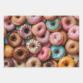 Donut Wrapping Paper Flat Sheet Set of 3 Geschenkpapier Set