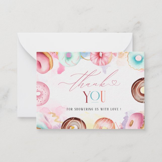 Donut Zeit Wasserfarbe danke Baby Dusche Mitteilungskarte (Vorderseite)