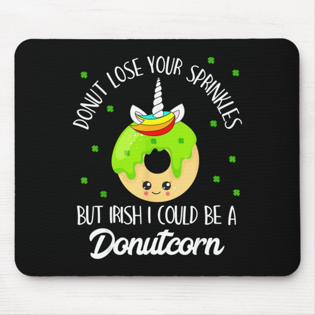 Donutcorn Funny Cute Donut Unicorn Irish St Patric Mousepad (Vorne)