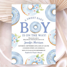 Donuts Baby Shower Junge Blau Gingham-Einladung