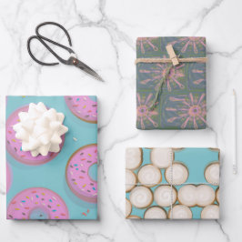 DONUTS CINNAMON WIRBEL und SKETCHY-BLUME Geschenkpapier Set